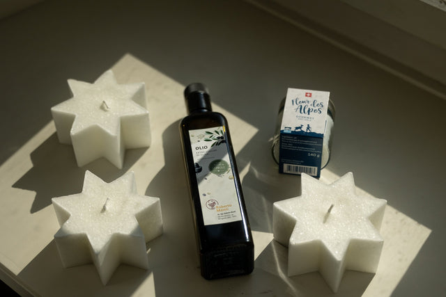 Olivenbox Kerzen Geschenk | Bio Oliven-Öl | Fleur des Alpes - Sternkerze