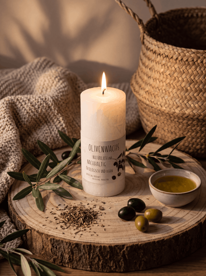 Cylinder candle made of olive wax 13 cm / Ø 6 cm