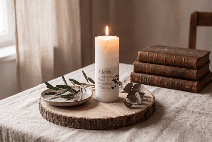 Cylinder candle made of olive wax 20 cm / Ø 6 cm