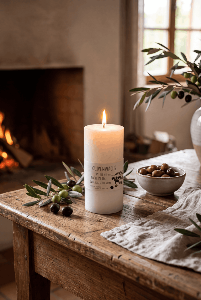 Cylinder candle made of olive wax 16 cm / Ø 6 cm